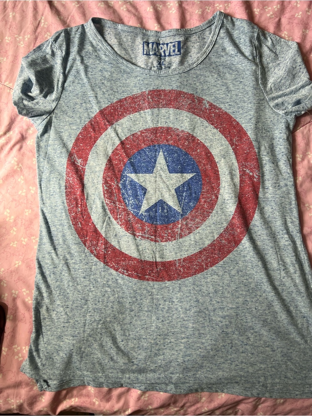 Marvel Women's Heather Gray Captain America Shield Tee - Red & Blue